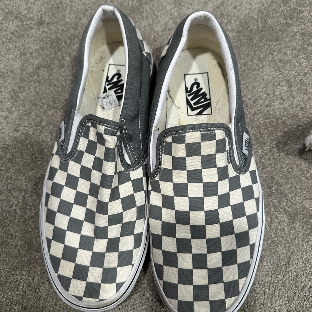 Vans Gray and White Checkered Slip-On Shoes